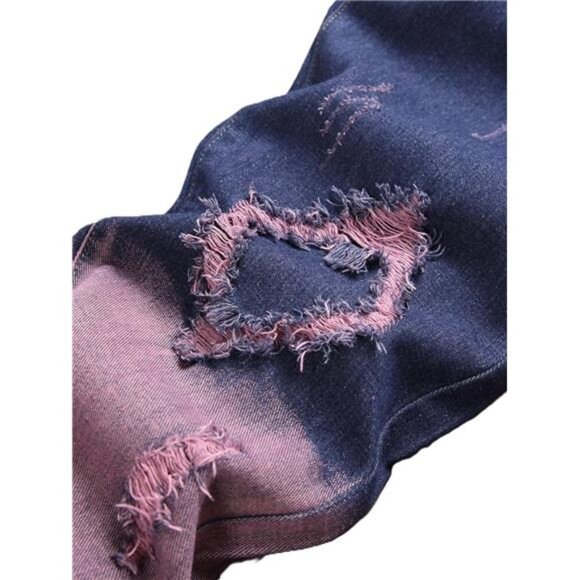 Men's Ripped Jeans Regular Fit Distressed Slim Straight Leg Stacked Biker - Picture 4 of 5